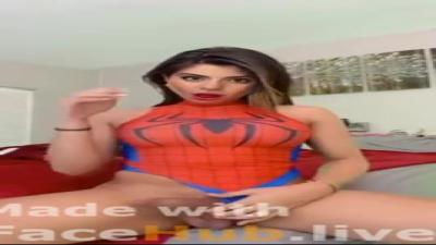 Celaine's ASMR shows off her big dick in sexy schoolgirl and Spider-Woman cosplays - Deepfades